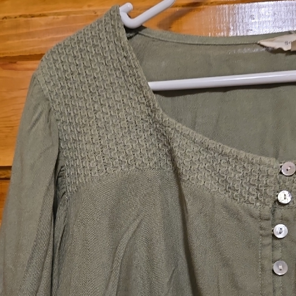 Sim and Sam Green Peplum Boho Blouse with LS Balloon Sleeves XL - Picture 3 of 4